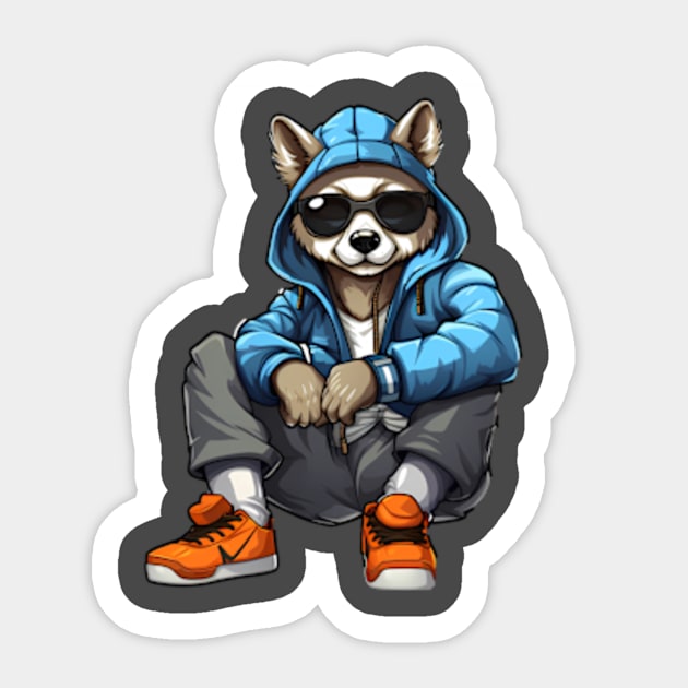 Hip pop dog wearing sunglasses and hoddie Sticker by mrsticky